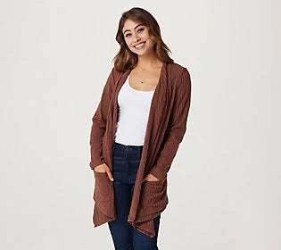 Saddle Brown Brushed Rib Long Sleeve Cardigan M102371