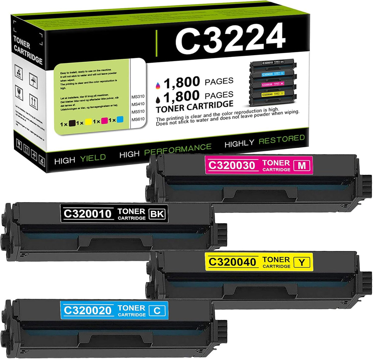 4 Pack Remanufactured Toner Cartridge for Lexmark Printer Ink Cartridge (1BK+1C+1M+1Y) I23177