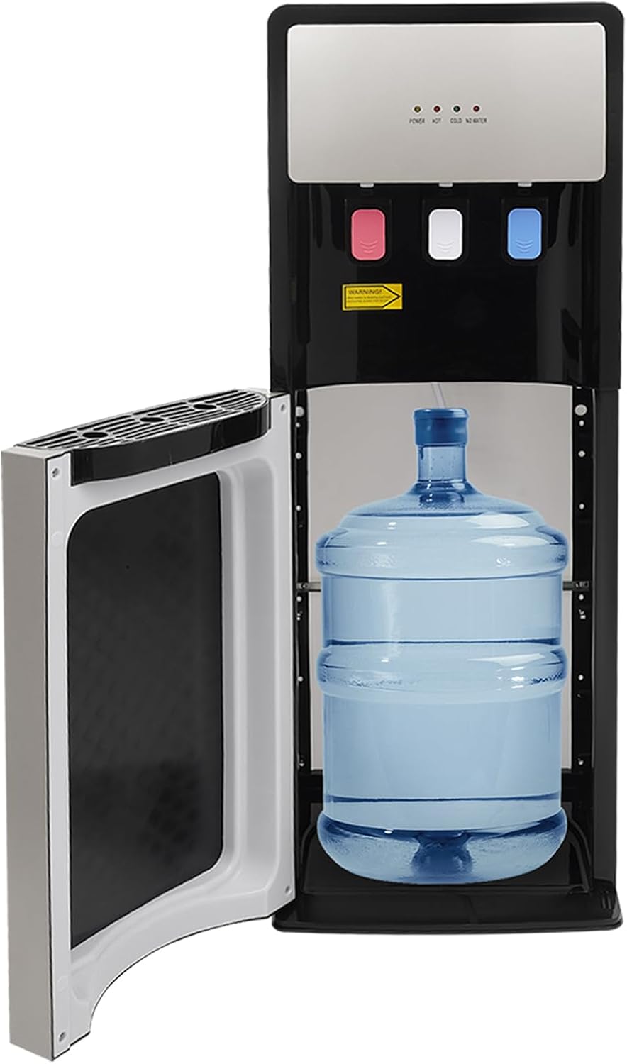 Silver Grey Hot & Cold Water Cooler Dispenser with Storage Cabinet and Child Safety Lock Y52728