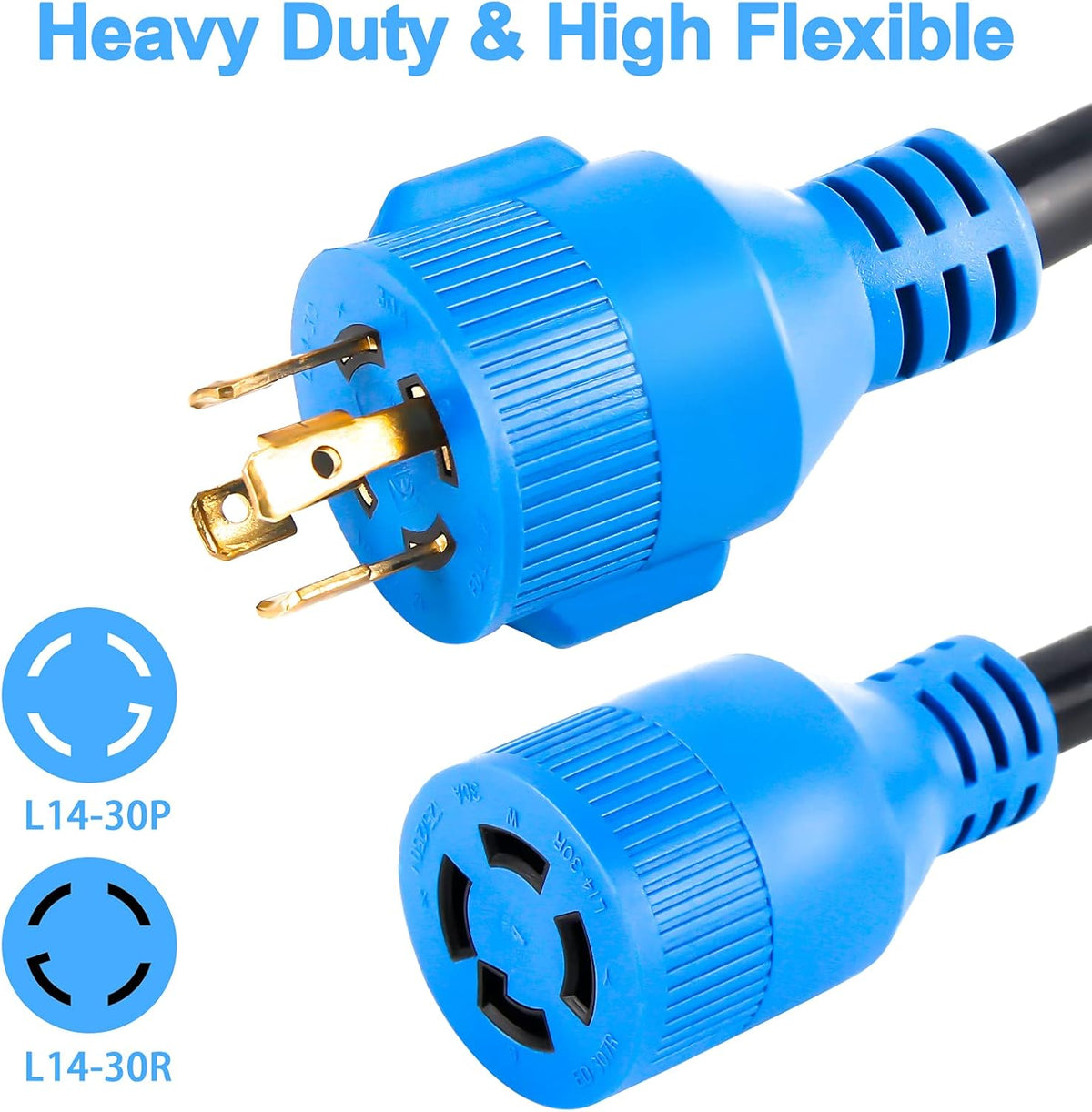4 Prong 30 Amp 100 Feet Generator Extension Cord, NEMA L14-30P/L14-30R, 125/250V 7500W 10 Gauge SJTW Y3902