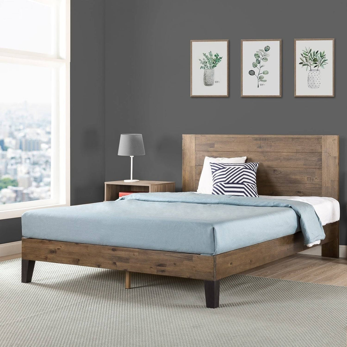 Queen Pine Wood Platform Bed L319