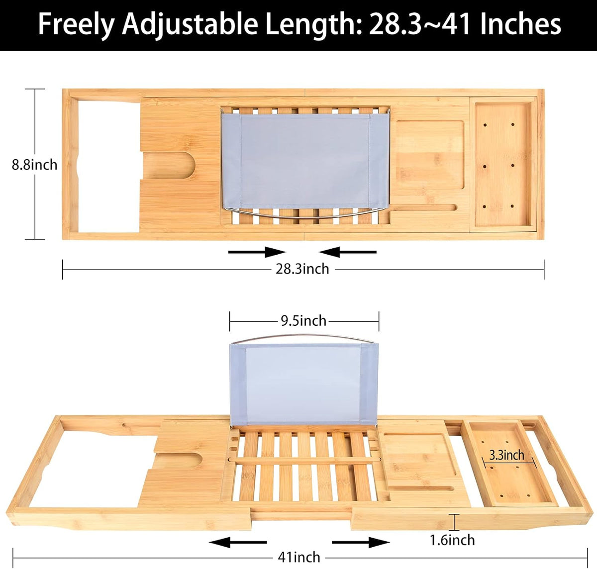 Bamboo Bath Tray Bathtub Caddy, Expandable, Pack of 2 B1408