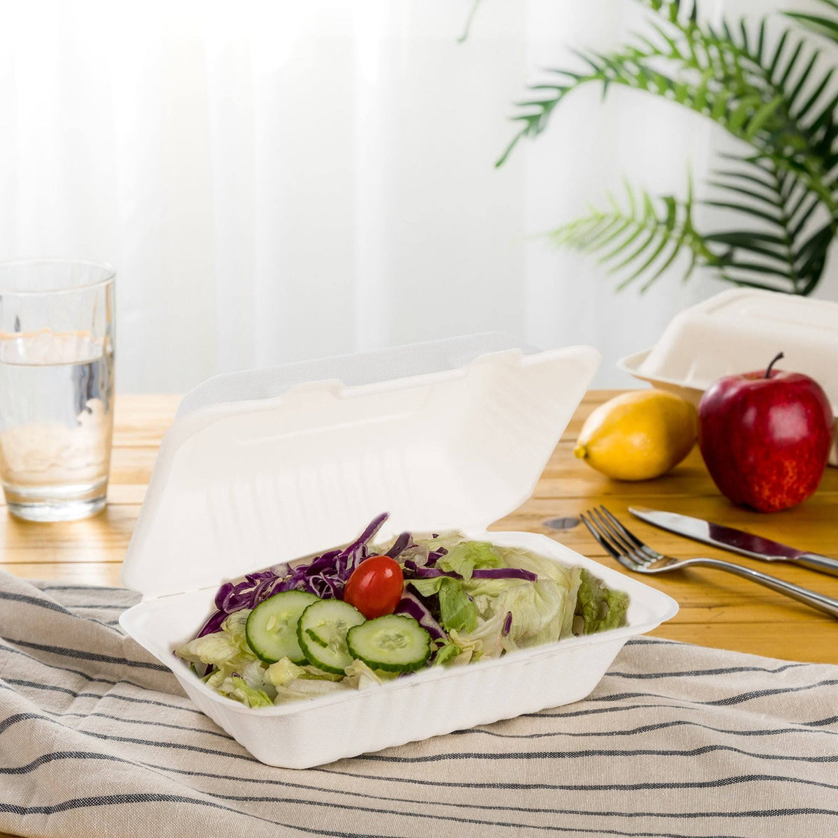 9 inch Compostable Disposable Sugarcane Clamshell Containers, 300 Pack W465227