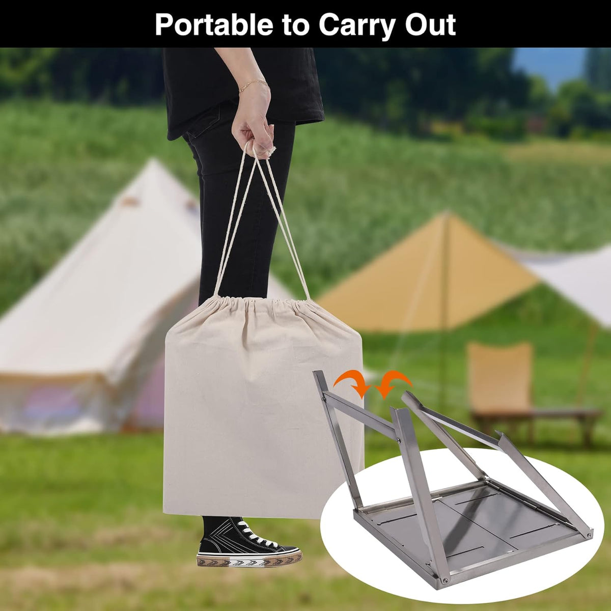 Portable Folding Stainless Steel Charcoal Grill and Fire Pit with Carry Bag I768905