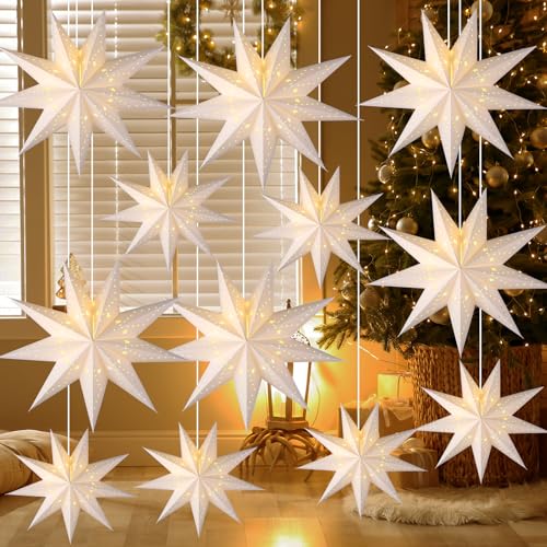 12 Set 9 Pointed Hanging Star Paper Lanterns with String R144