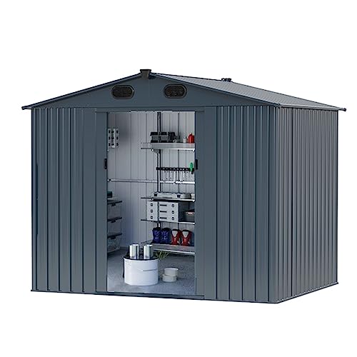 8 x 6 FT Outdoor Metal Storage Shed, Dark Gray R3345