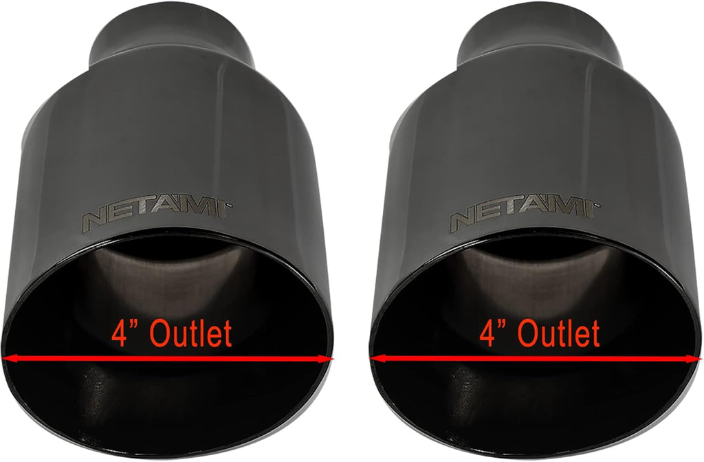 2.25 inch Inlet to 4 inch Outlet Stainless Steel Double Wall Black Chrome Weld-on Exhaust Tip 2 Pack Q36943
