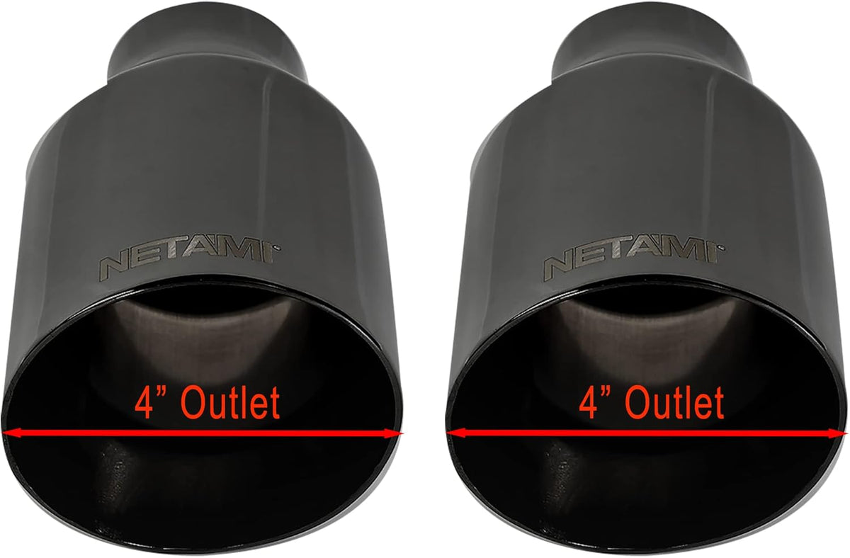 2.25 inch Inlet to 4 inch Outlet Stainless Steel Double Wall Black Chrome Weld-on Exhaust Tip 2 Pack Q36943