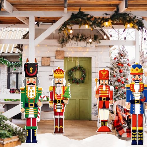 4 Pcs Large Nutcracker Yard Sign with 16 Stakes Christmas Yard Decorations A233