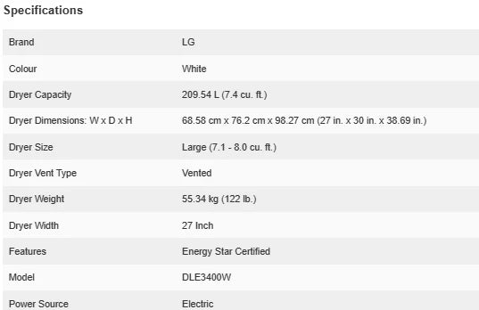 White 7.4 Cu. Ft. Electric Dryer P392