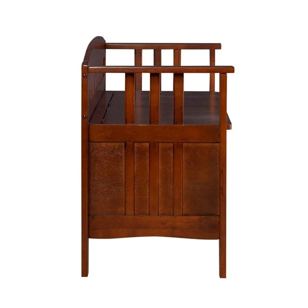 17" Split Seat Wood Storage Bench in Walnut Brown V992113