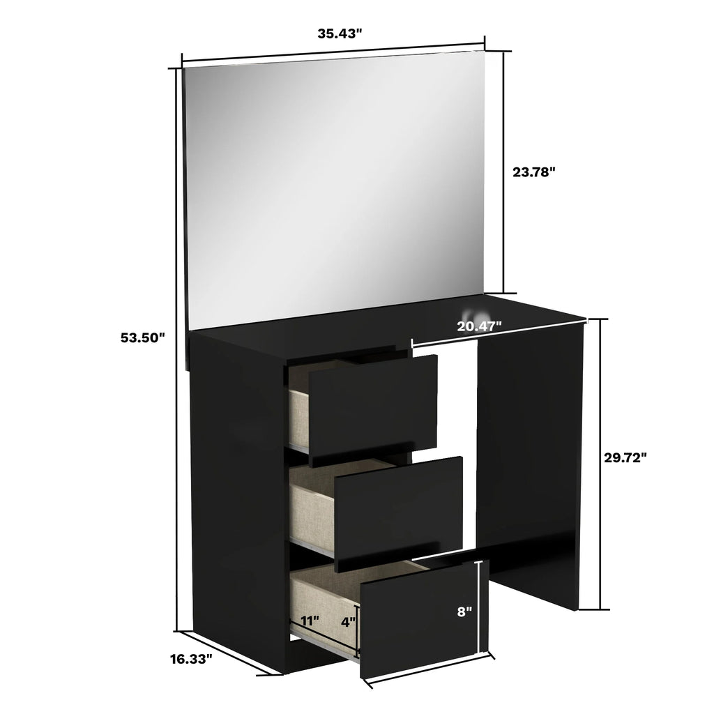 Black 3 Drawer Vanity Table with Mirror B8512