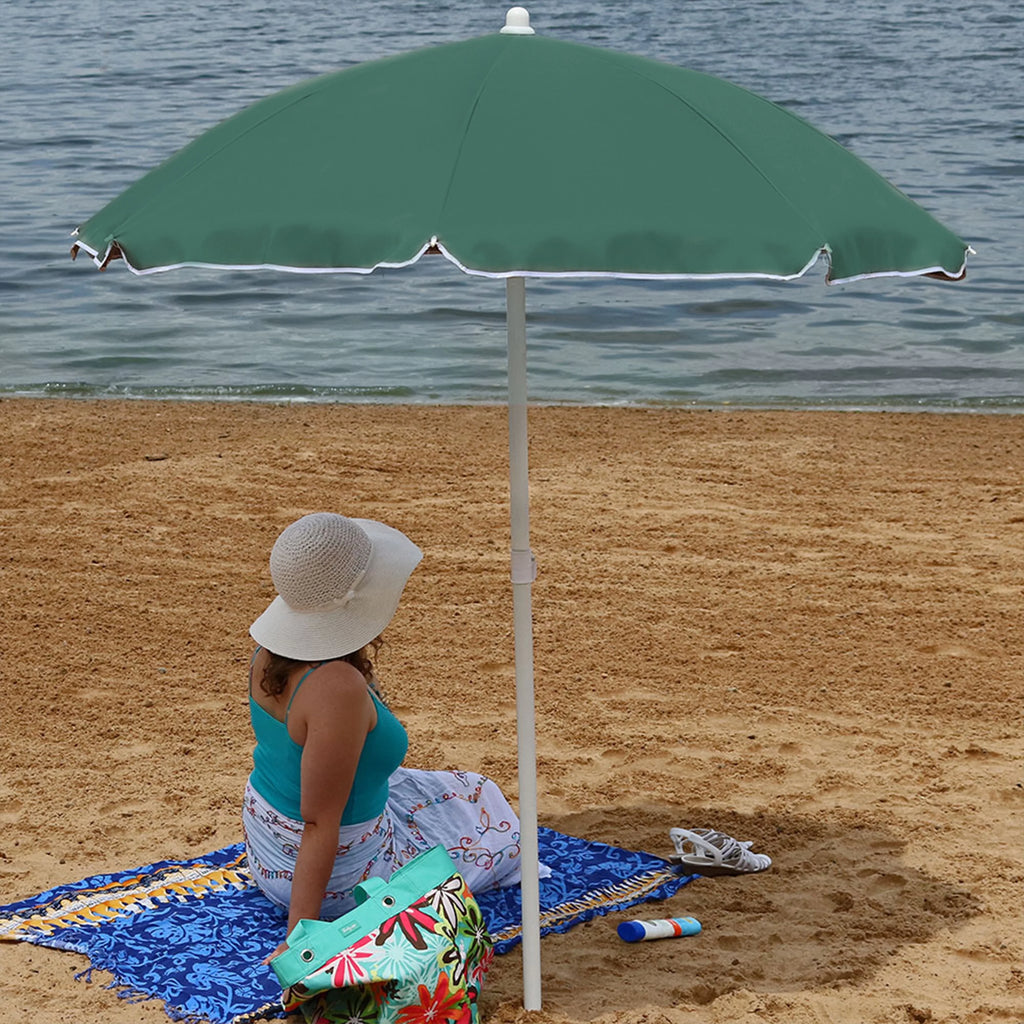Sage Green Steel Beach Umbrella with Tilt Function A422928