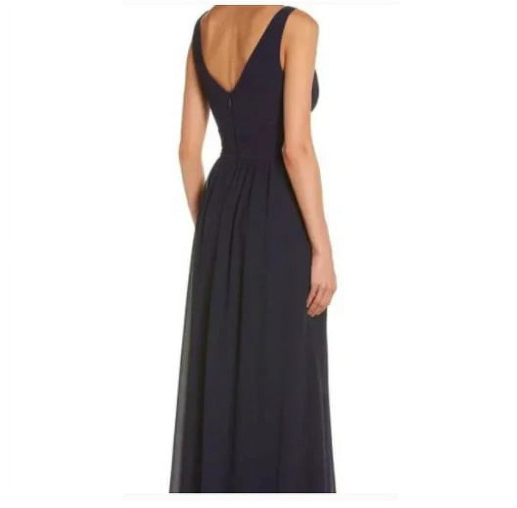 Sleeveless Plunging Neck Chiffon A-Line Maxi Dress Blue S G552336