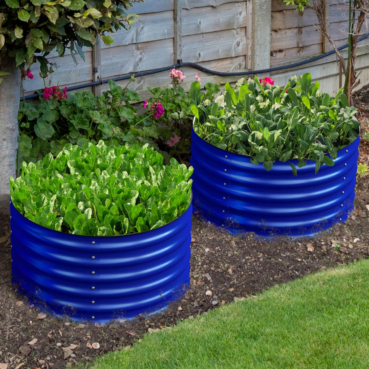 24 Round 17 Tall Raised Garden Beds Set of 2 Cobalt Blue R395958