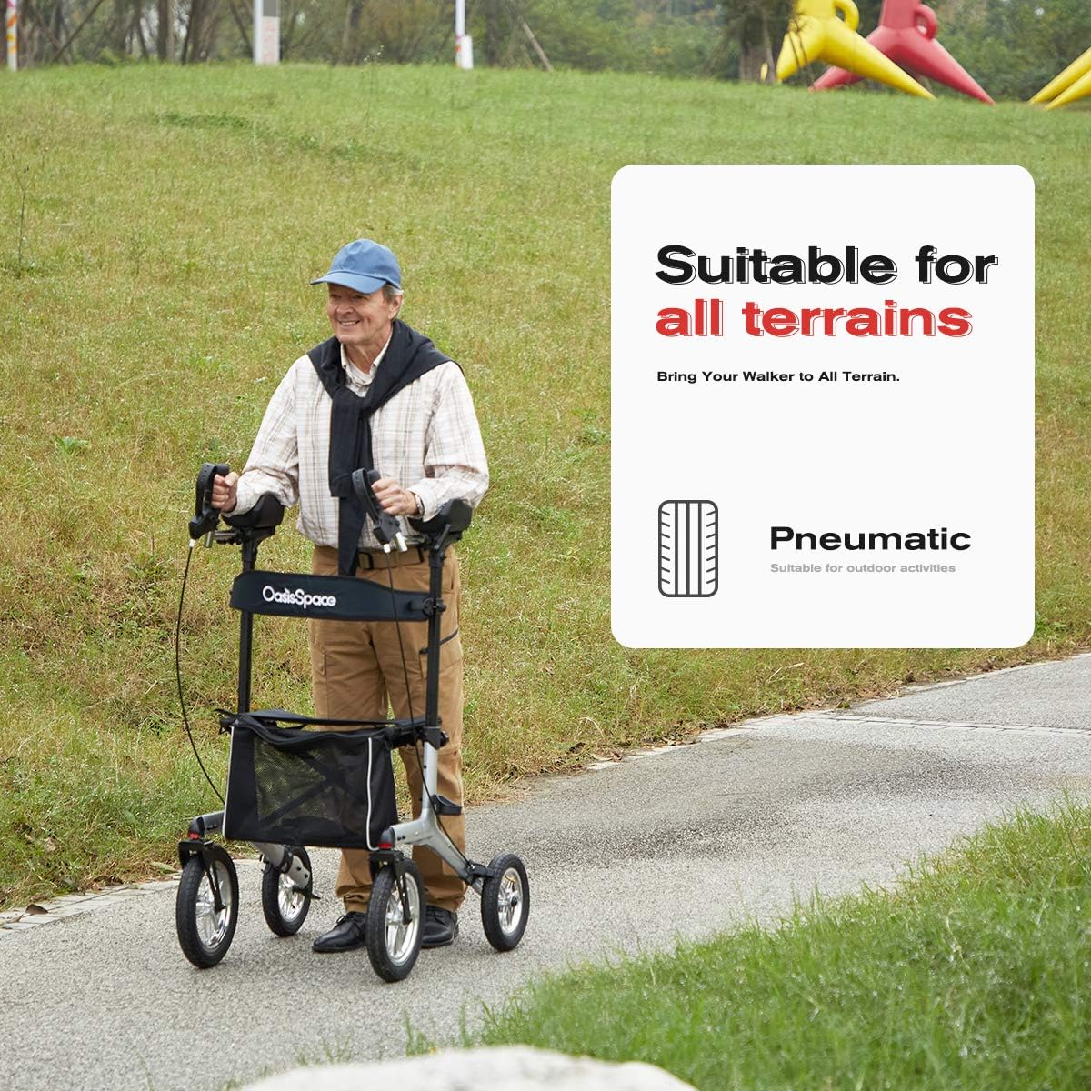 Upright Walker with 12” Pneumatic Wheel and Padded Bath Seat with 6 Height Adjustable Tube S554