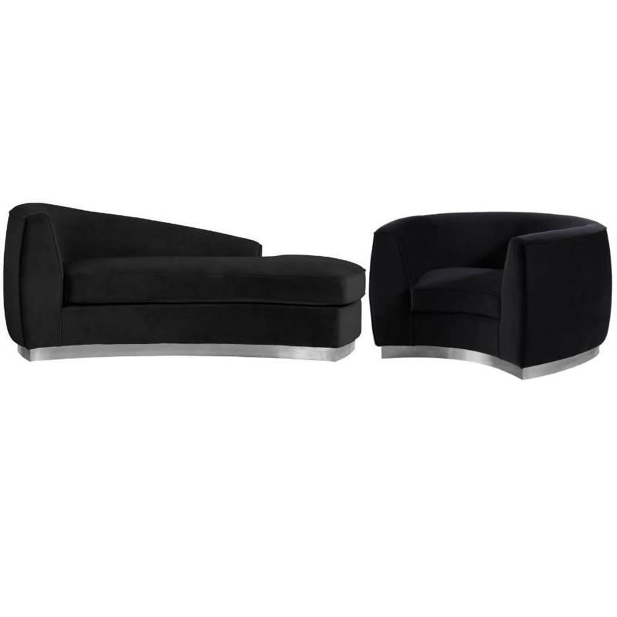 Velvet Accent Chair and Chaise 2-Piece Set Black Chrome C529