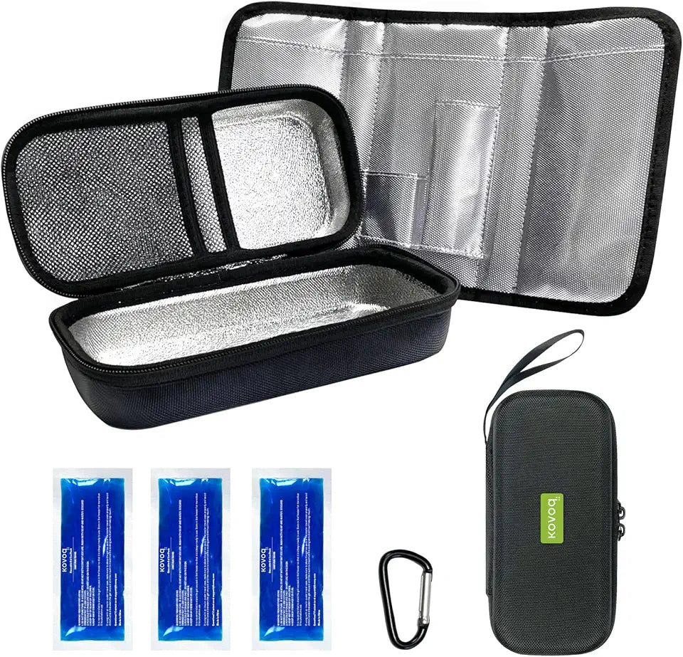 Insulin Cooler Travel Case with 3 Gel Ice Packs, Black Diabetic Supplies Organizer B63469