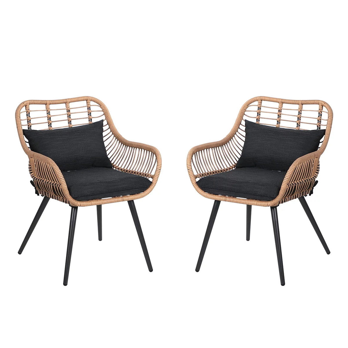Black Wicker Patio Dining Chairs Set of 2 with Cushions G536