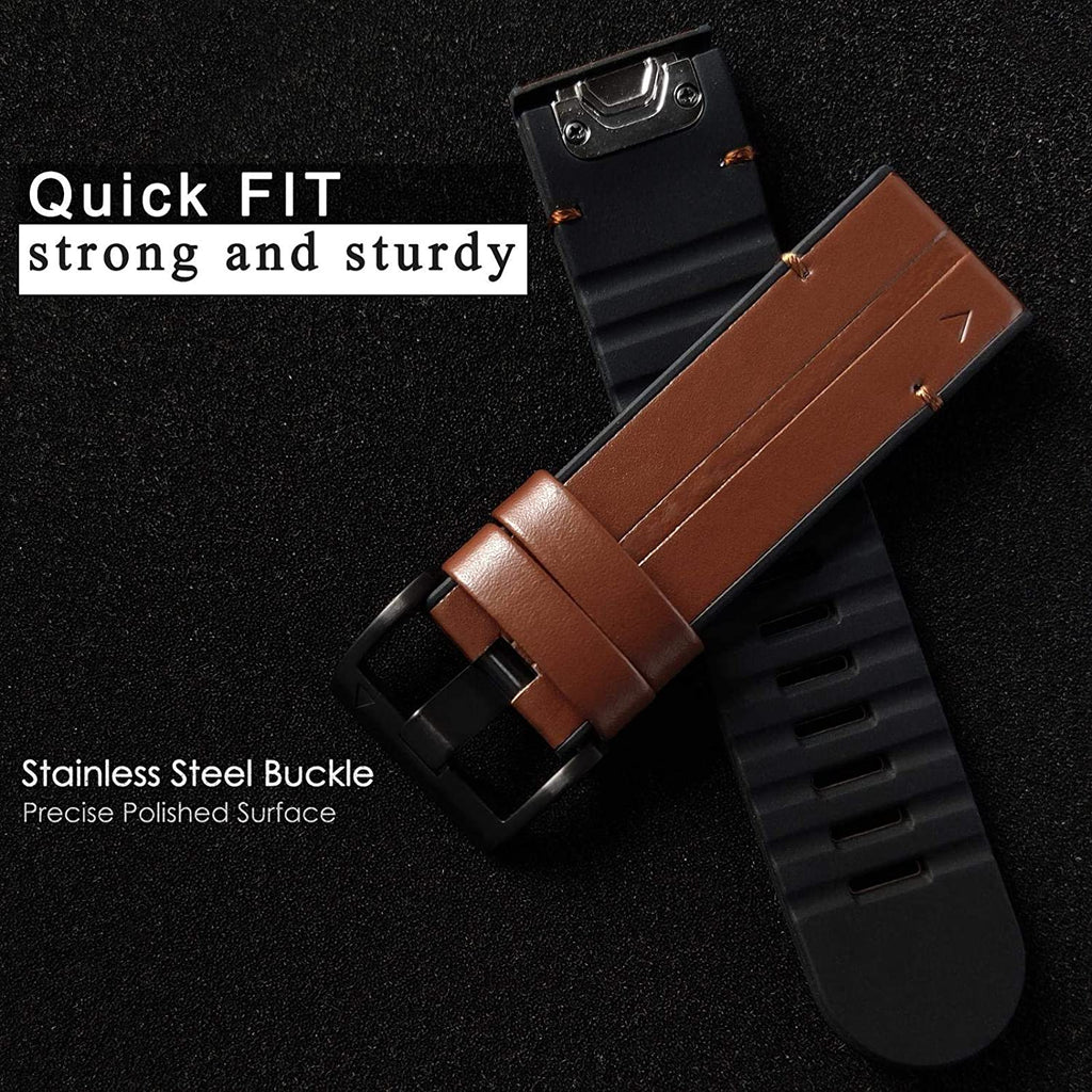 26mm Genuine Leather Hybrid Silicone Watch Band J54891