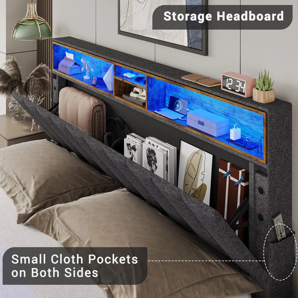 Queen Size LED Bed Frame with Outlet and USB Ports Z595