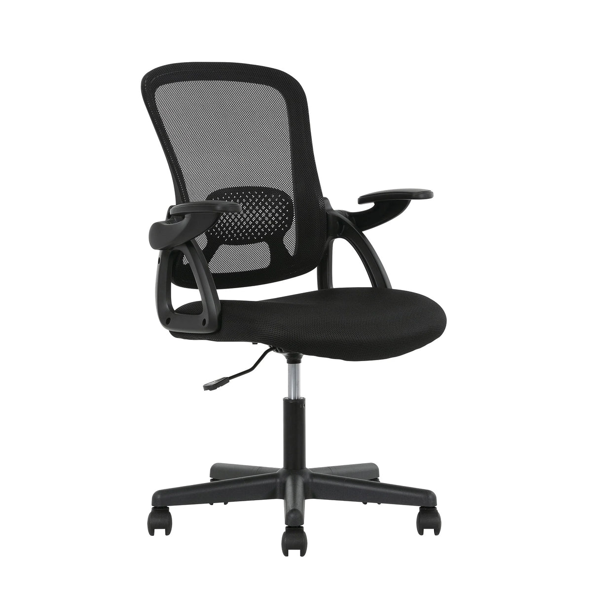 Black Fabric Ergonomic Mesh Back Office Chair with Flip-up Arms R5090