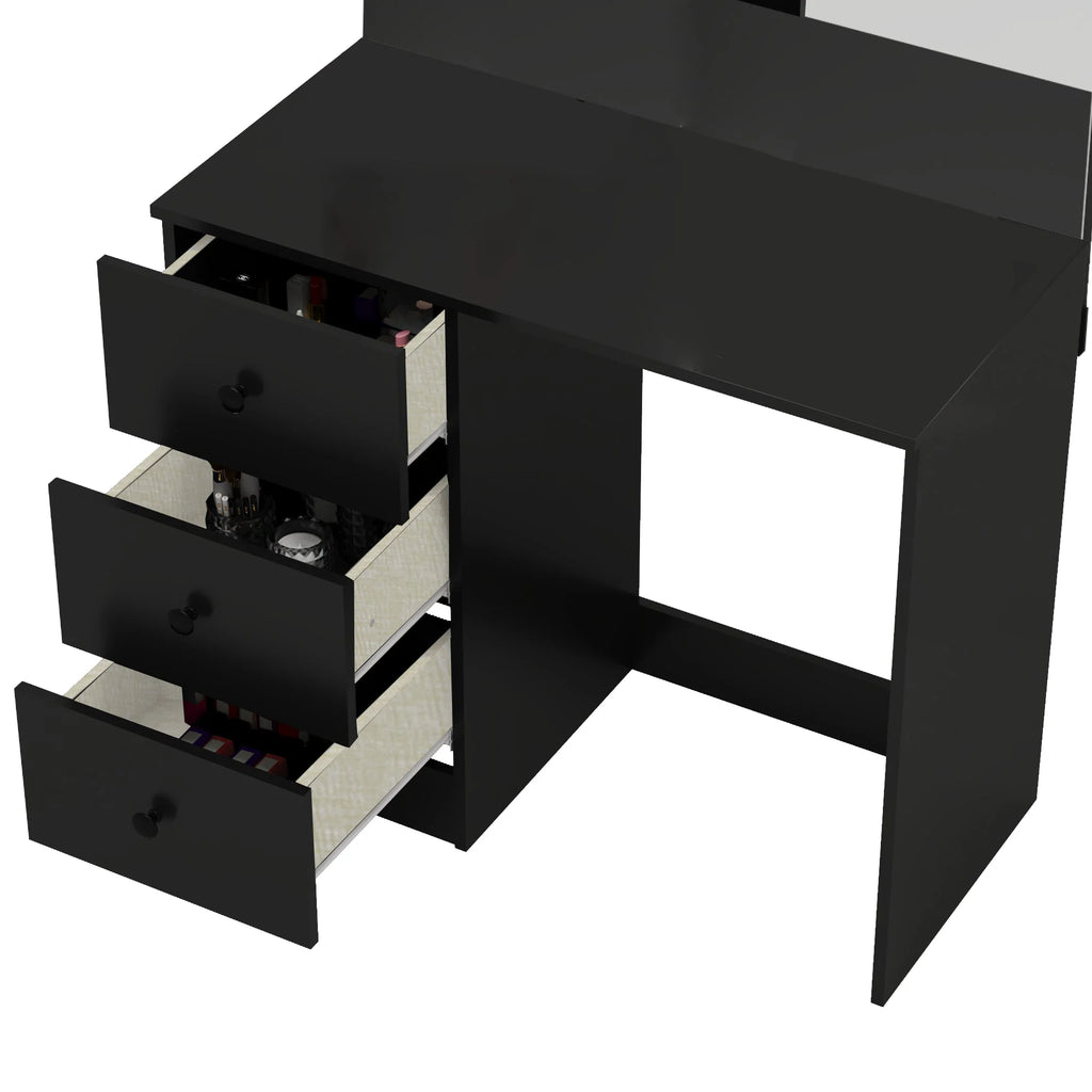 Black 3 Drawer Vanity Table with Mirror B8512