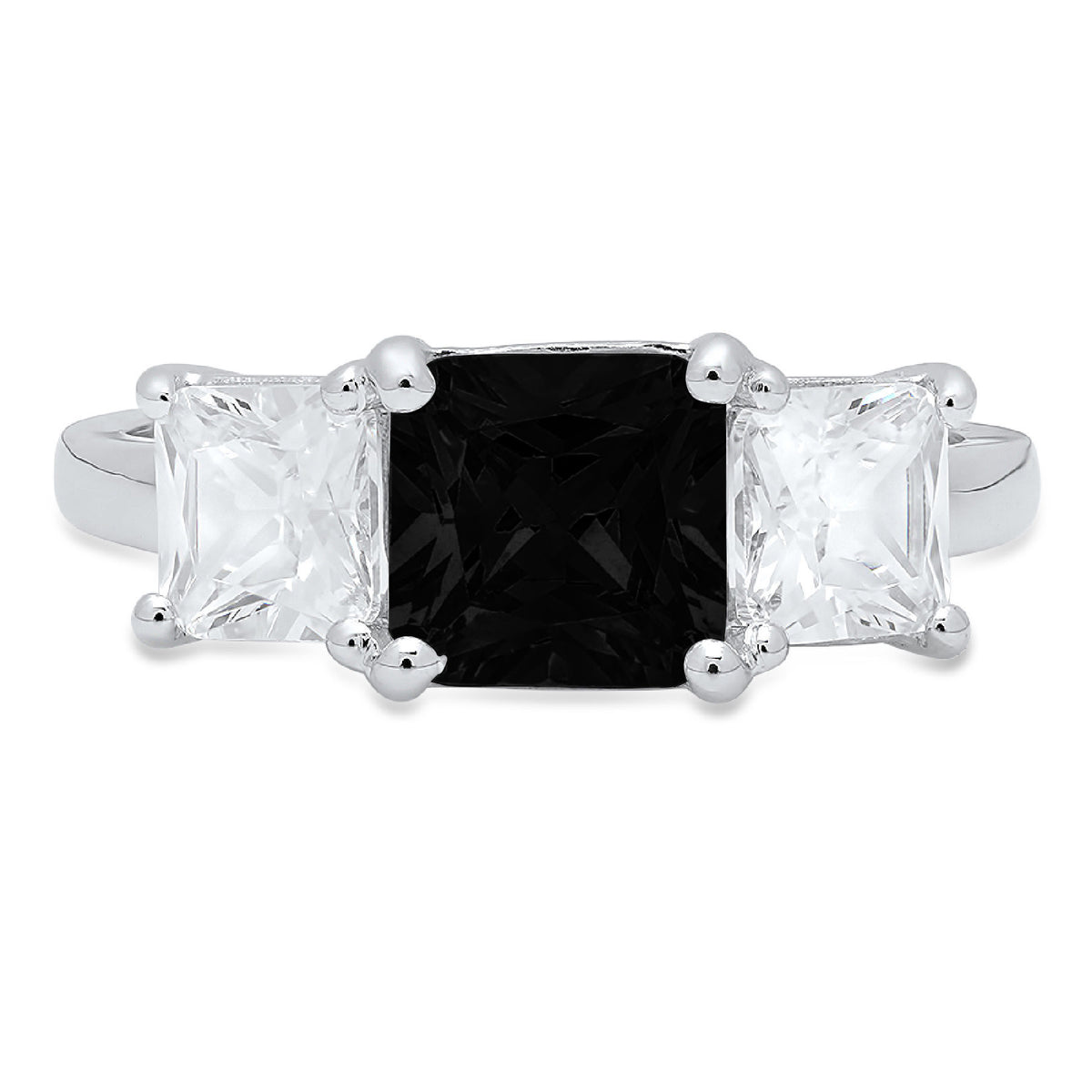 18K White Gold Three-Stone Ring with Clear Simulated Diamond M9200