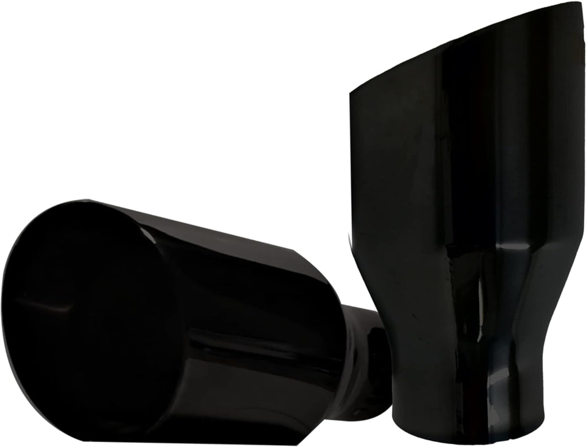 2.25 inch Inlet to 4 inch Outlet Stainless Steel Double Wall Black Chrome Weld-on Exhaust Tip 2 Pack Q36943