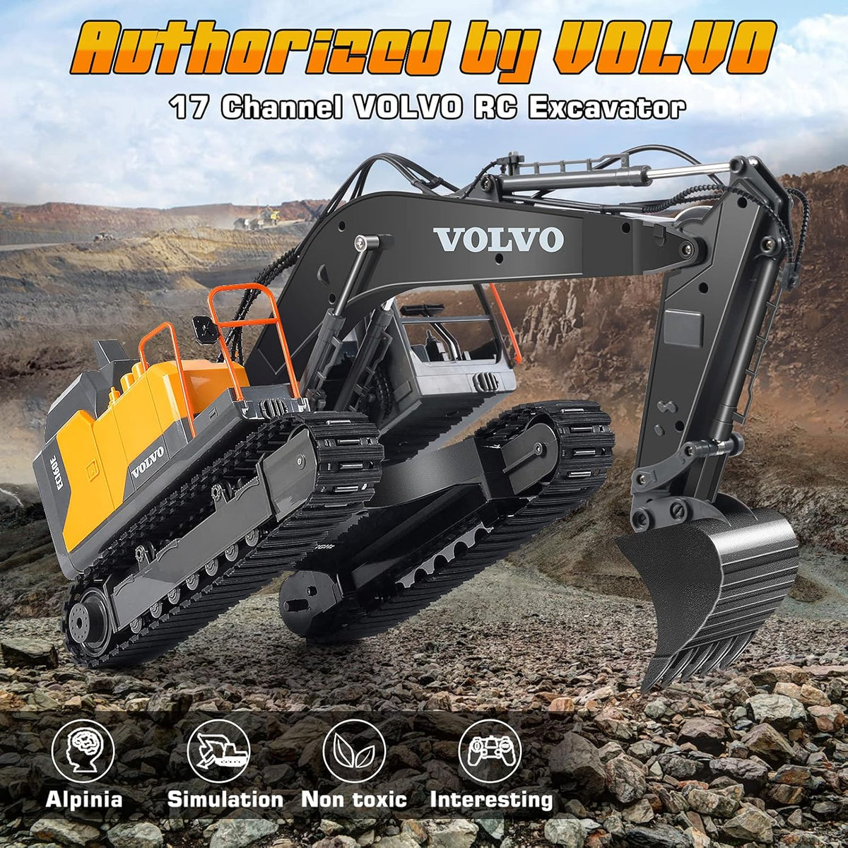 3 in 1 RC Excavator Construction Truck Metal Shovel and Drill 1/16 Scale Remote Control Excavator J577885
