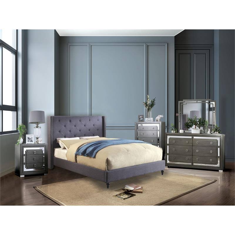 Blue Fabric and Wood Wingback California King Bed R343482