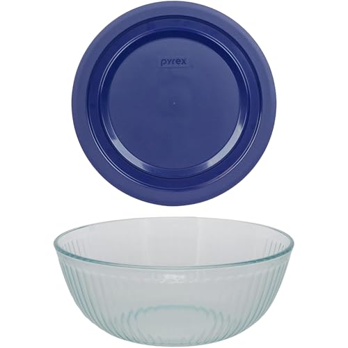 4.5 Quart Glass Mixing Bowl With Blue Lid Q23657