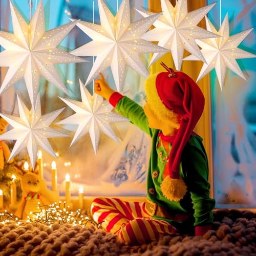 12 Set 9 Pointed Hanging Star Paper Lanterns with String R144
