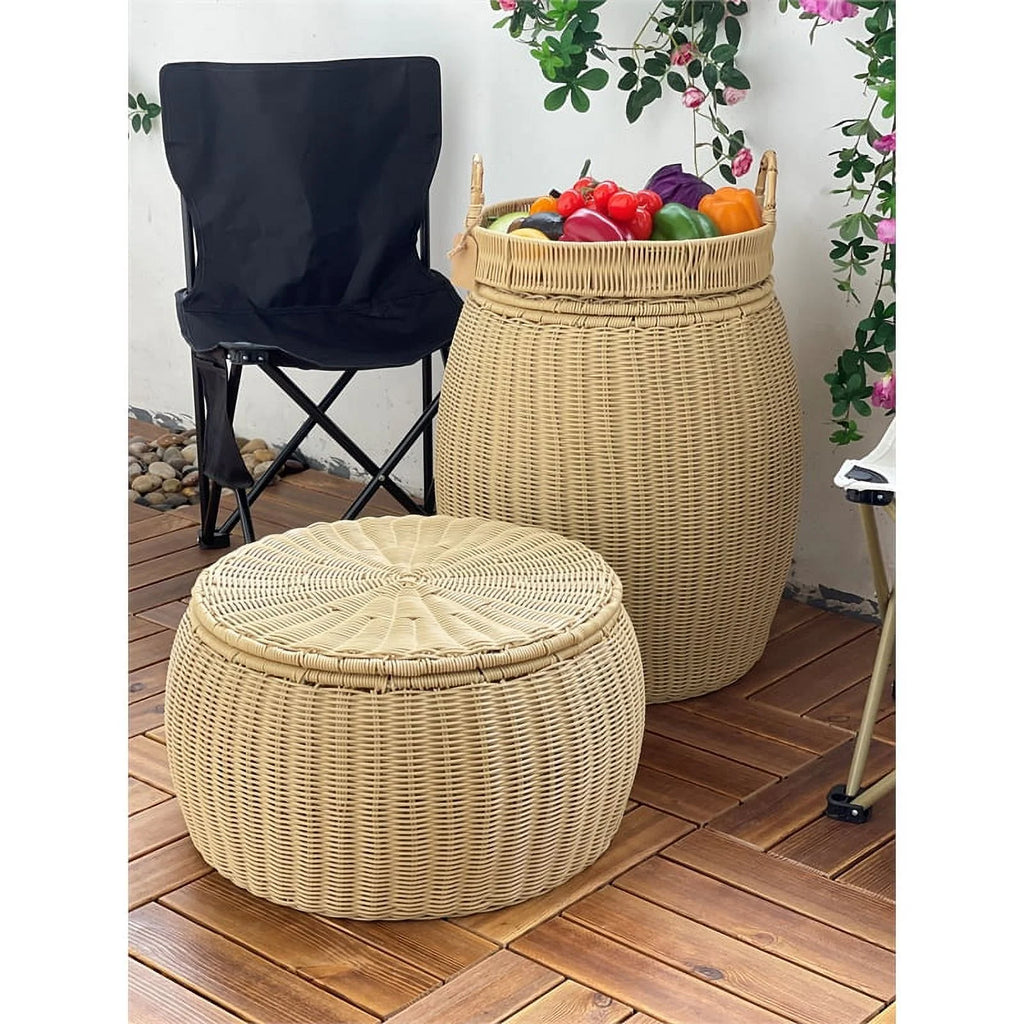 Wicker Rattan Storage Footstool P7551
