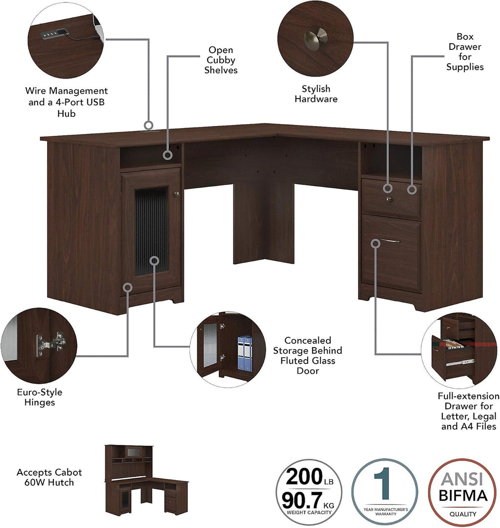 Walnut L Shape Desk with Hutch U468