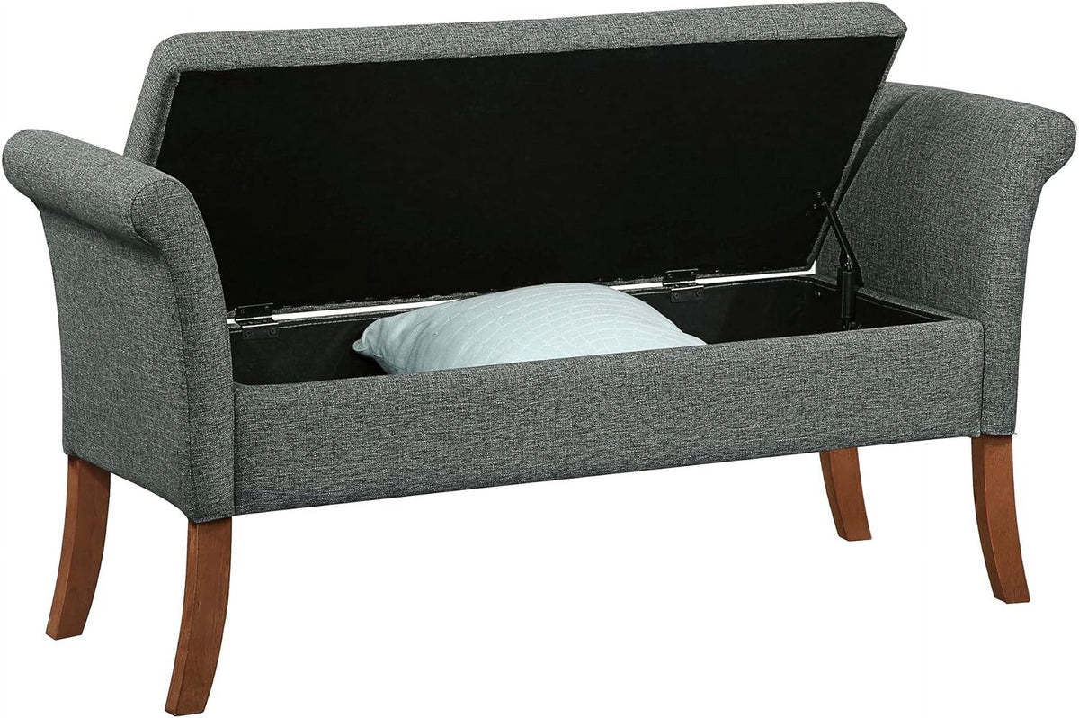 Light Charcoal Gray Fabric Storage Ottoman Bench T589