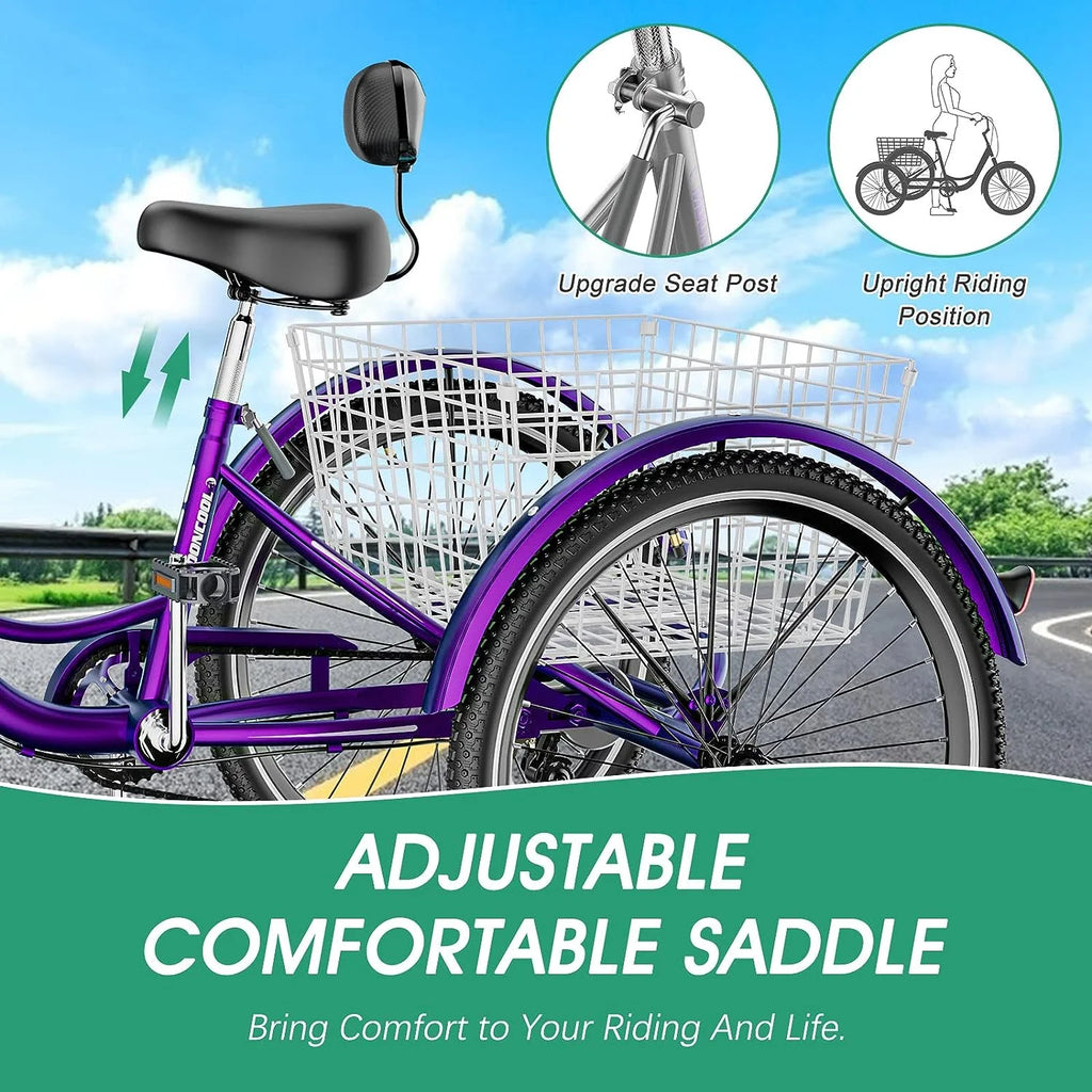 24" Adult Tricycle 3 Wheel 7 Speed Bike with Shopping Basket A95994