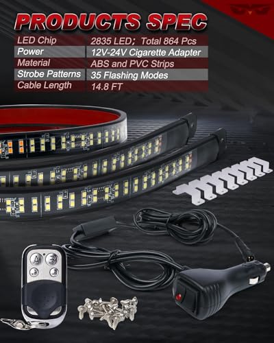 2PCS 70 Inch White Amber LED Strobe Light Strip D699