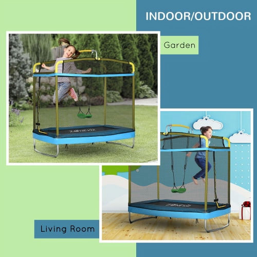 3-in-1 Kids Trampoline with Enclosure, Swing, Gymnastics Bar, Light Blue U439634