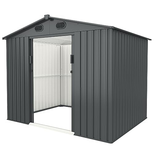 8 x 6 FT Outdoor Metal Storage Shed, Dark Gray R3345