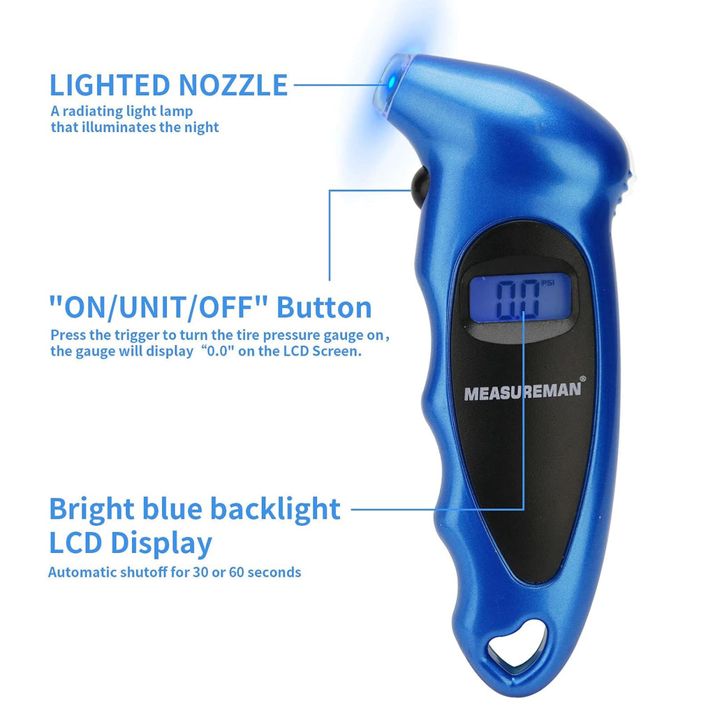 Digital Tire Pressure Gauge 0-150 PSI Blue 2 Pack K999