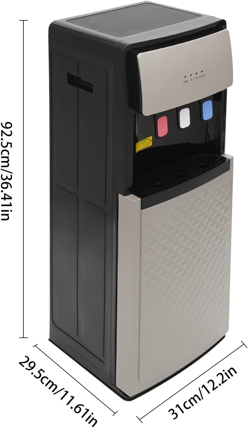Silver Grey Hot & Cold Water Cooler Dispenser with Storage Cabinet and Child Safety Lock Y52728