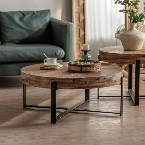 Natural & Gold Solid Wood Round Coffee Table L400