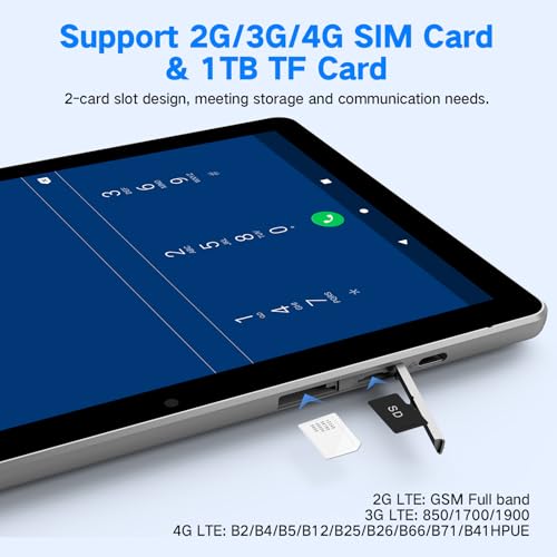 10.1 inch 4G LTE Tablet with SIM Card Slot, 64GB Storage K5358