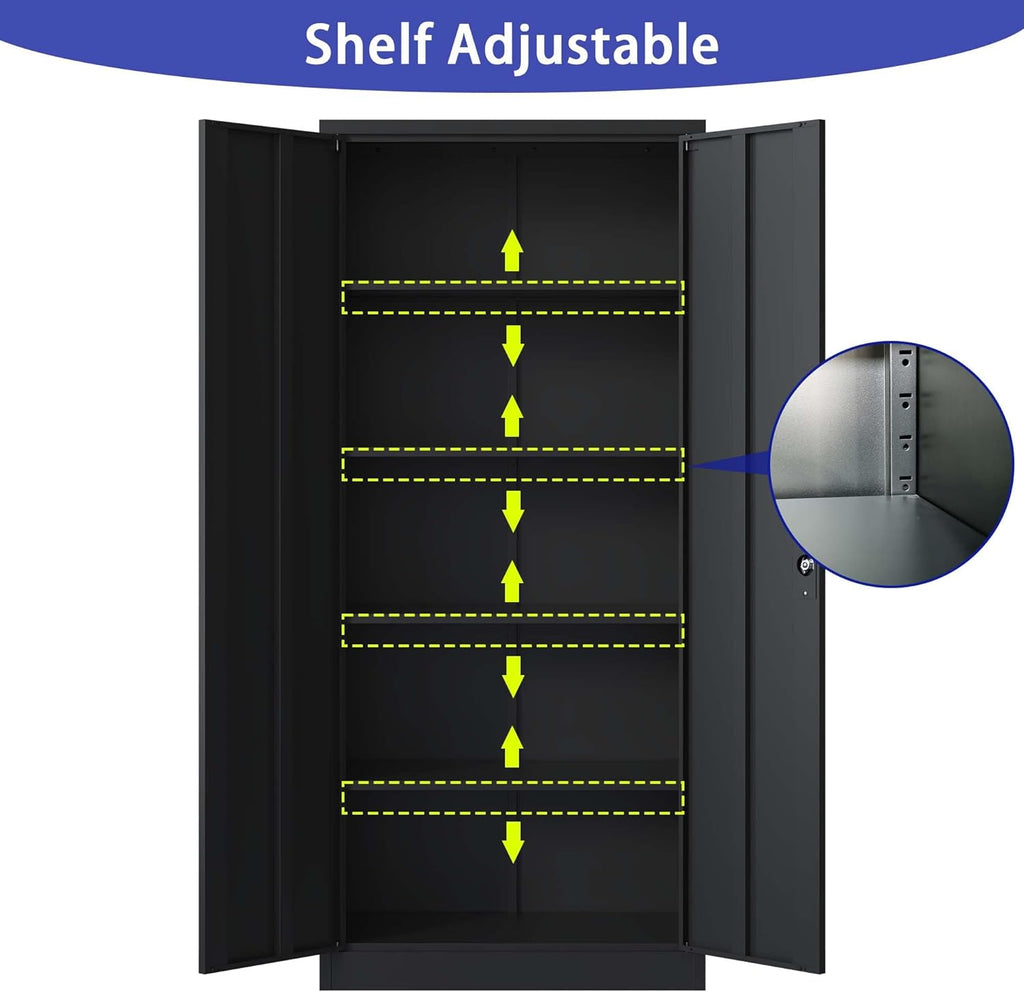 Black Metal Garage Storage Cabinet with Doors and 4 Shelves R4237