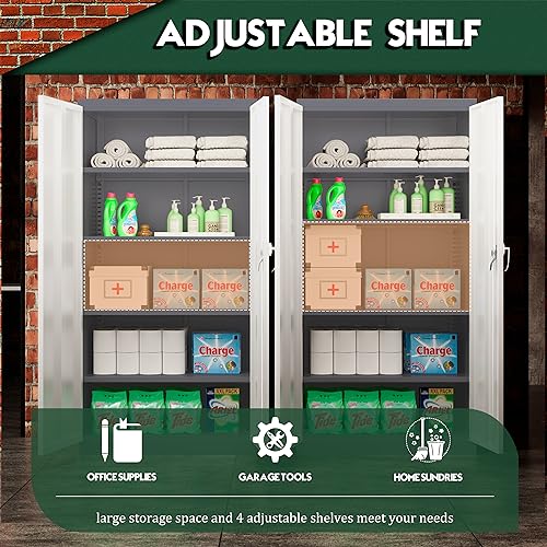 72” Locking Black Metal Storage Cabinet with Doors and 4 Shelves K744922