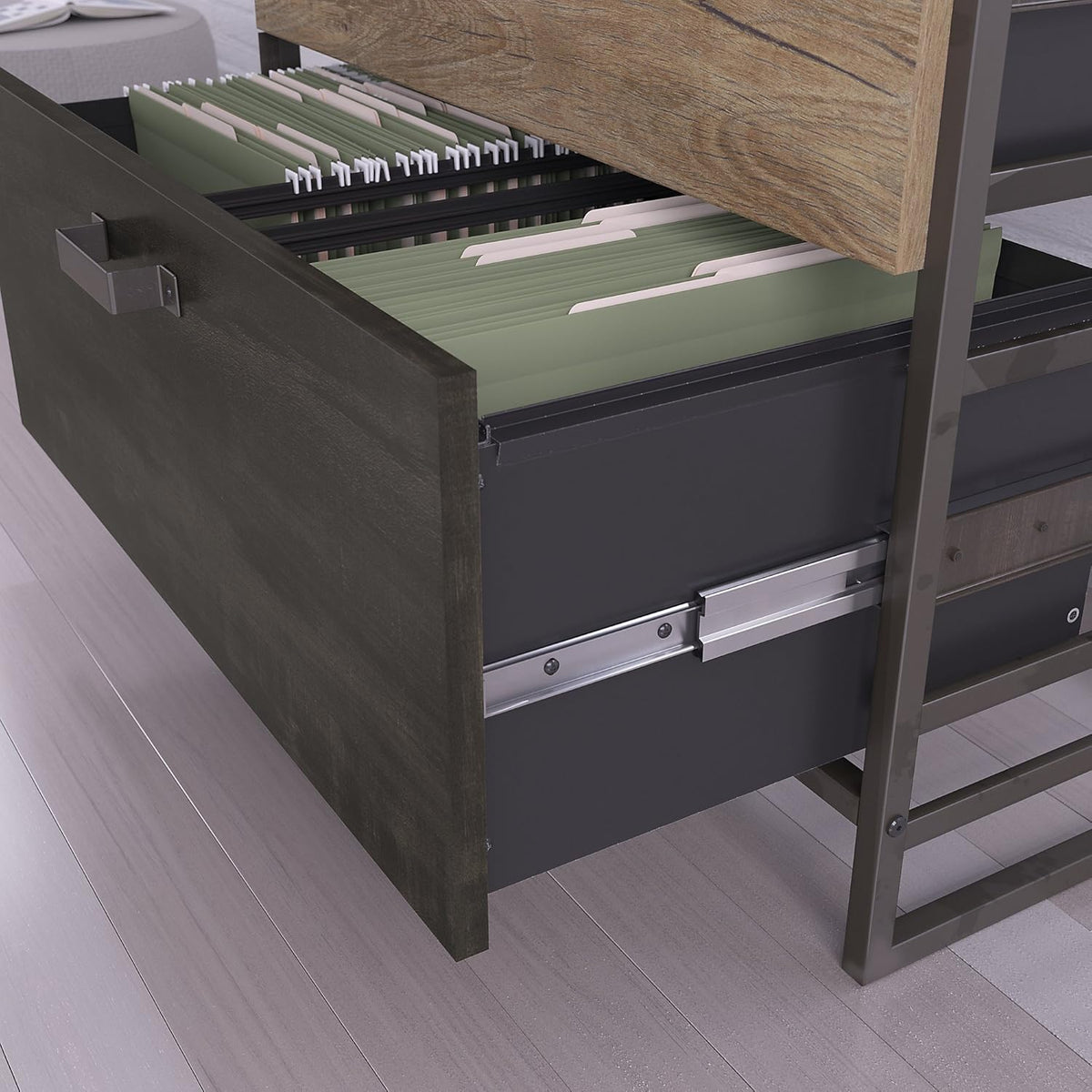 Rustic Gray L Shaped Industrial Desk with File Cabinets L71888