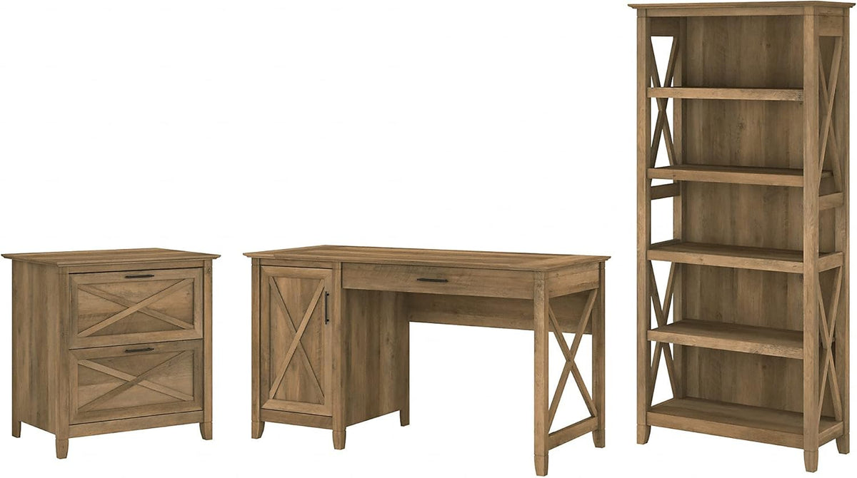 Computer Desk with 2 Drawer File Cabinet and 5 Shelf Bookcase Y7967
