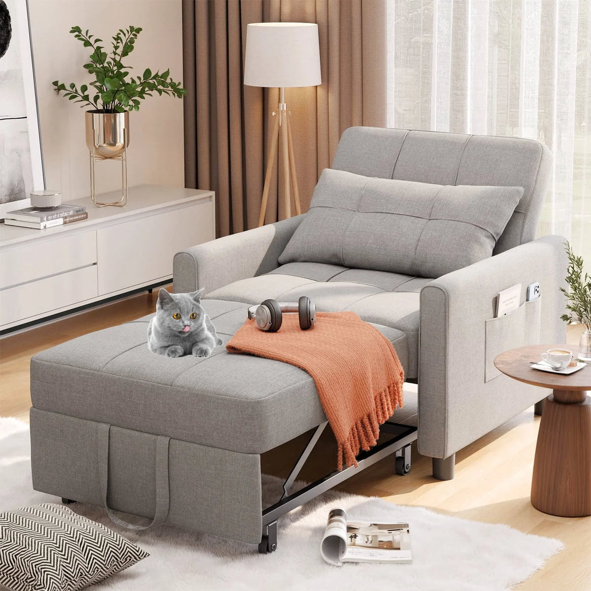 Adjustable 3 in 1 Sleeper Sofa Bed with Metal Frame, Dark Gray M352