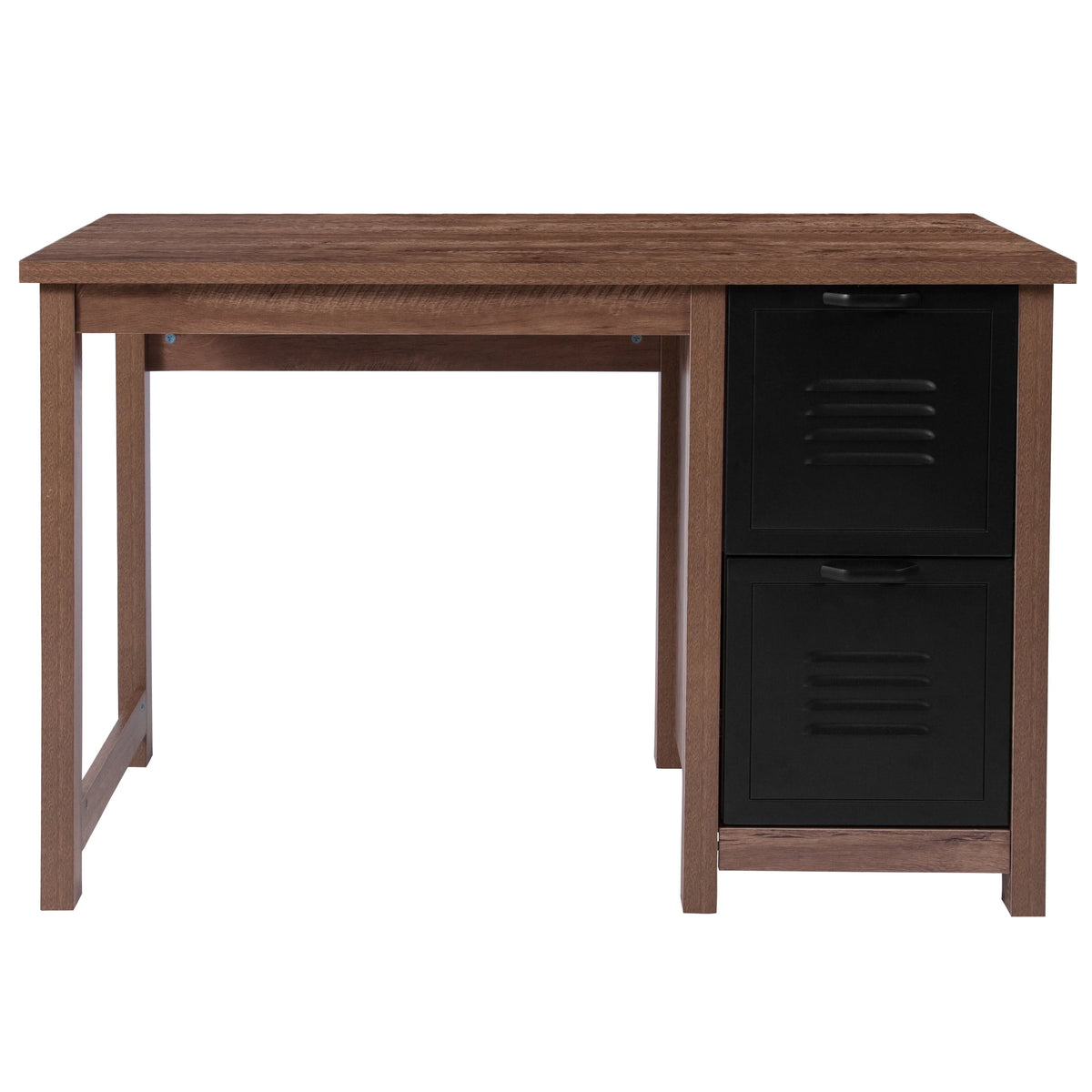 Oak Wood Grain Finish Computer Desk with Metal Drawers I138189